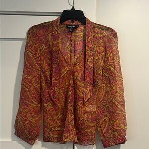 DKNY Multicolor Paisley Shirt/Blouse Sheer